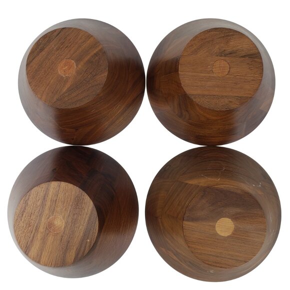 Vintage 70s Modern Burl Walnut Dark Hardwood Heavy Salad Bowl Set 4 Bowls GUC - Picture 3 of 6